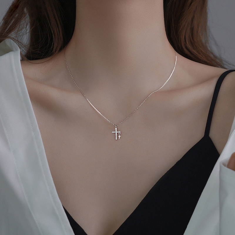 Fashion Gold Chain Cross Necklace Korean Zircon Silver Pendant Y2K Jewelry Accessories