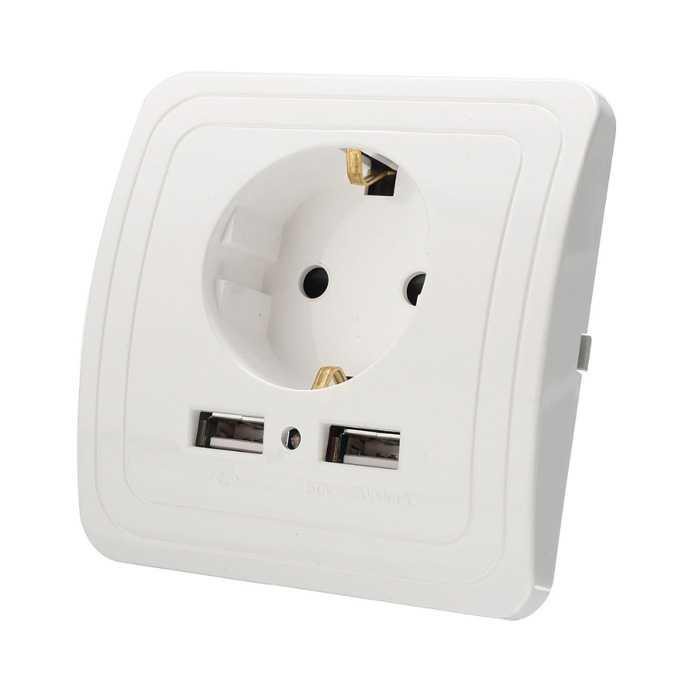 Taffware Stop Kontak Dinding EU Plug dengan 2 USB Port - SCN2 ( Mughnii )