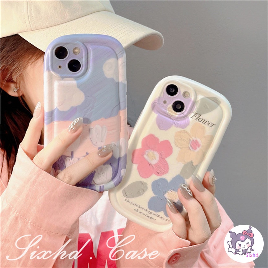 Compatible For iPhone 14 13 12 11 Pro Max SE2020 X Xr Xs Max 8 7 6 6s Plus Simple AirBag Clear Case Ins Oil Painting Flowers Soft Camera Lens Protection Cover