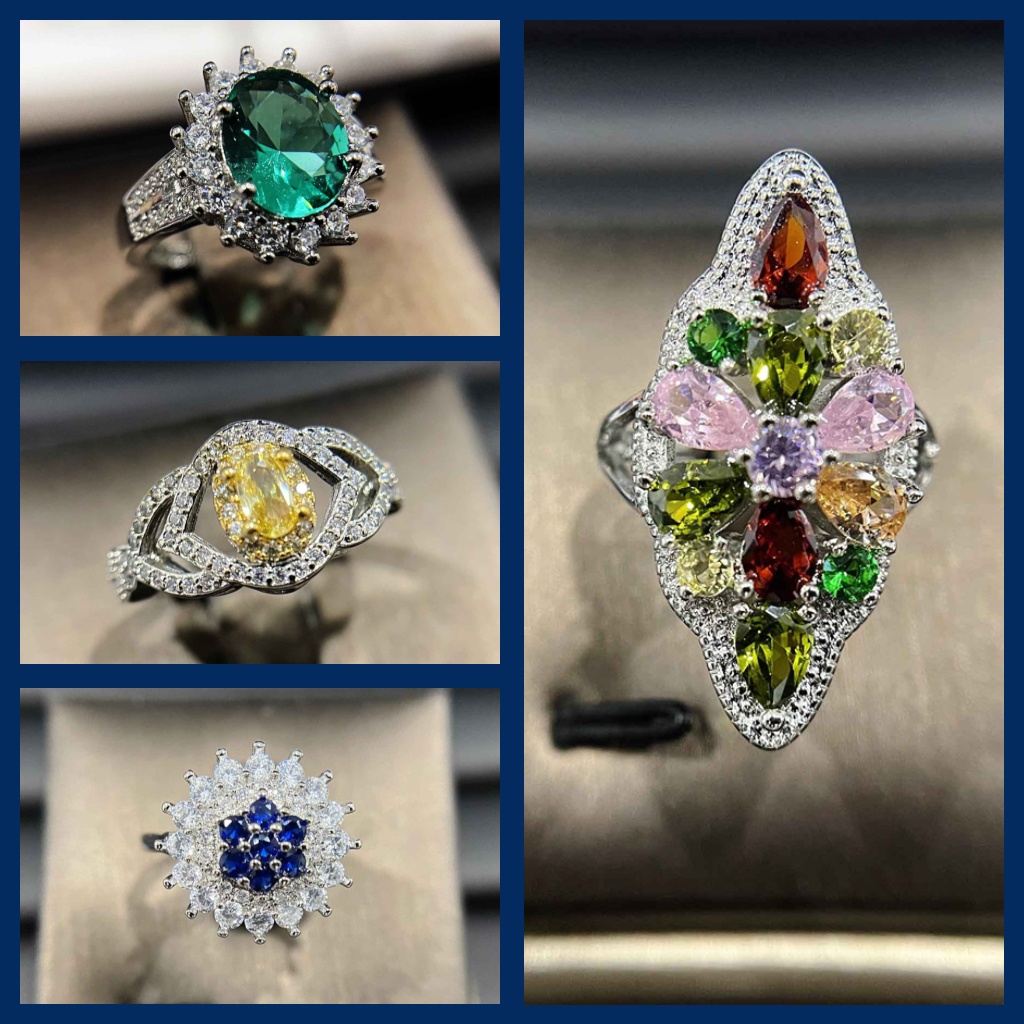 Goldkingdom Fashion Perhiasan Aksesoris Ready Stock Imitasi Warna Alami Harta Karun Turmalin Cincin Tetesan Air Pear Berbentuk Mata Kuda Berbentuk Cincin Wajah Perempuan