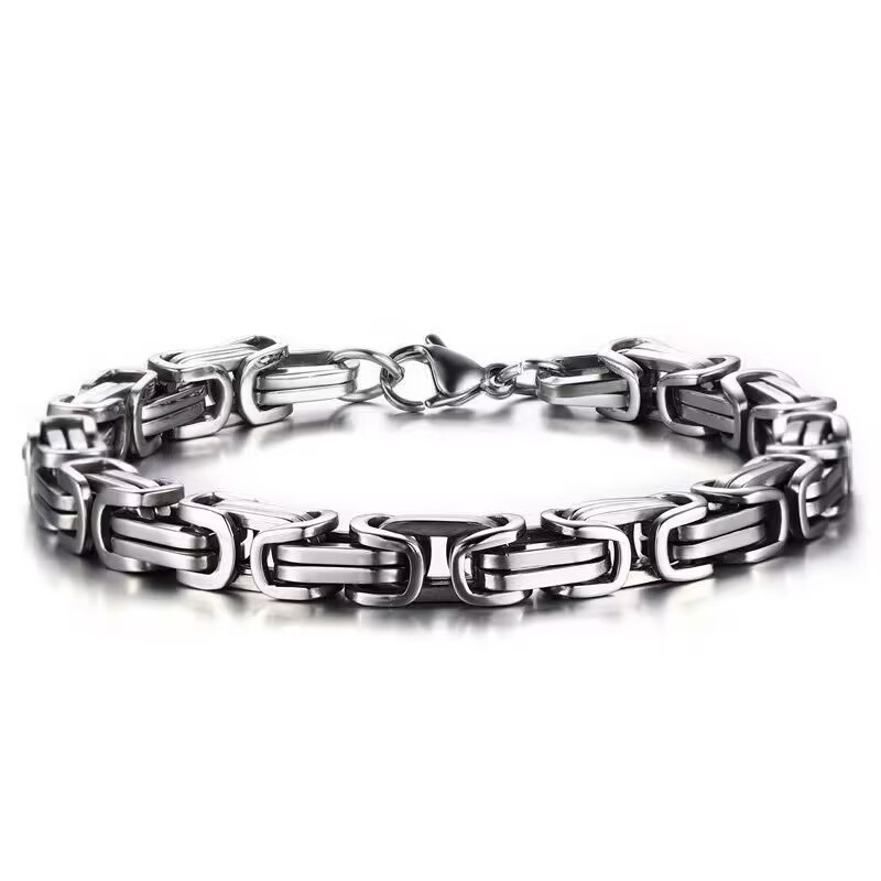 Musim Panas Titanium Steel Imperial Chain Bracelet Stainless Steel Square Buckle Inter-color Taigang Bracelet Gelang Lokomotif Manual