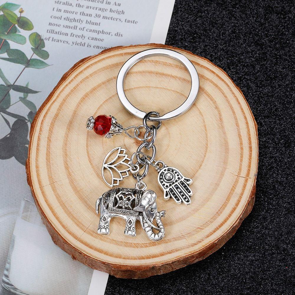 [Elegan] Gantungan Kunci Etnik Tribal Hadiah Liburan Perhiasan Berkualitas Tinggi Gajah Kunci Rings Dekorasi Untuk Wanita Lotus Key Chain