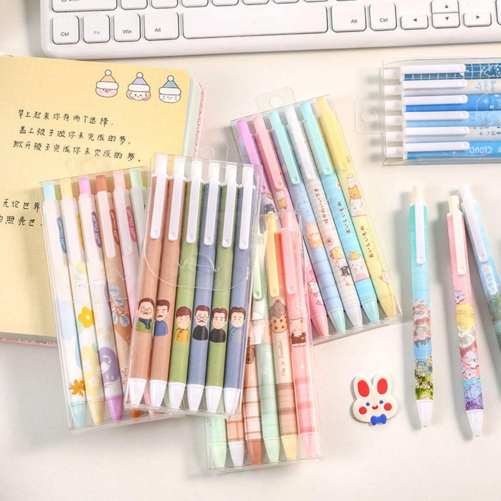 [Elegan] 0.5mm Gel Pen Set Kawaii Kartun Siging Tulisan Pen Perlengkapan Kantor Tinta Hitam Mahasiswa Netral Gel Pen