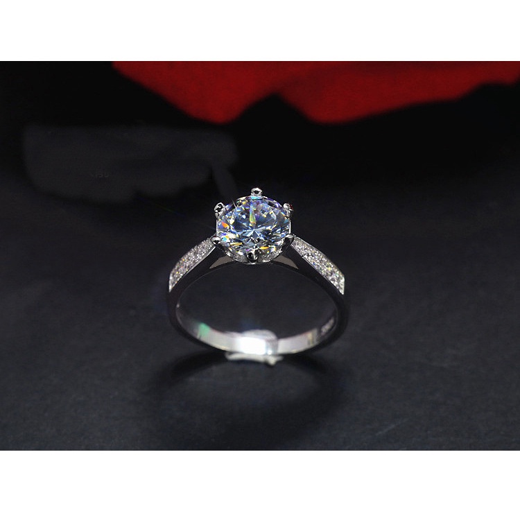 Goldkingdom Fashion Perhiasan Aksesoris Ready Stock Klasik Enam Cakar Cincin Berlapis Platinum Cincin Wanita Super Sona Berlian Cincin Eropa Dan Amerika Mewah