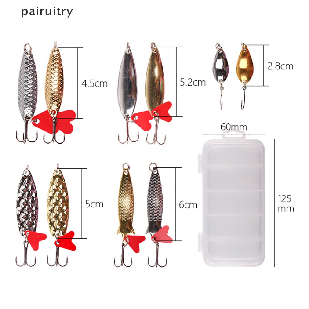 Prt 10Pcs Memancing Logam Sendok Lure Kit Set Emas Perak Umpan Sequin Spinner Lures PRT