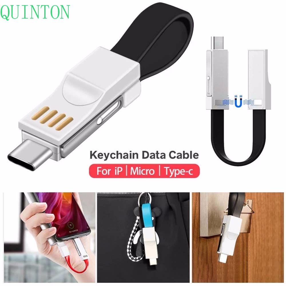 QUINTON Protable Usb C Cable Android Micro Usb Cable Short Magnetic Keychain Cable Sync Data Type C Fast Charger Lighting Cord IOS Cable 2 In 1 Charging Data Cord