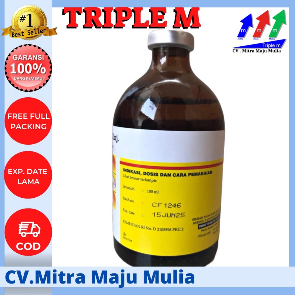 VET OXY LA 100 ml TRIPLE M - Obat Antibiotik Hewan Long Acting Sanbe