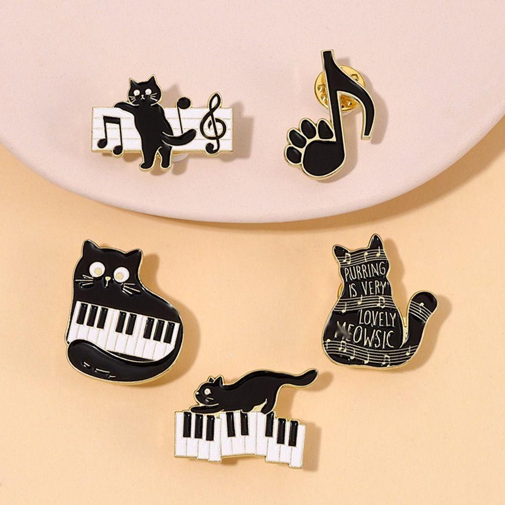 Agustin Wanita Kucing Bros Kasual Kartun Indah Piano Sweater Aksesoris Niche Desain Alloy Kitten Aksesori Pakaian