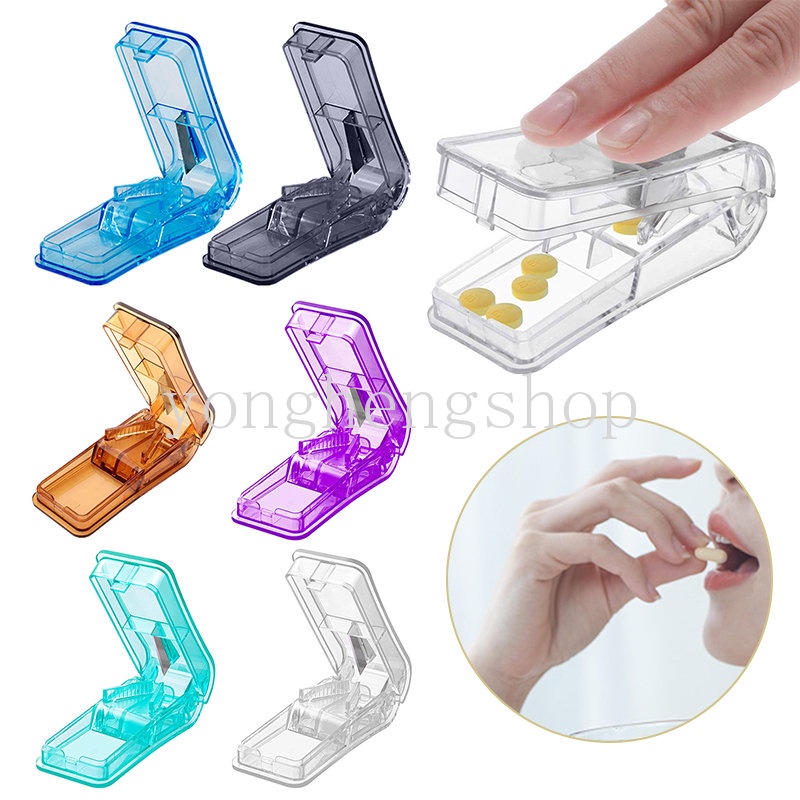 Outdoor Travel Portable Pill Cutter Medicine Slicer Box Transparan Pill Splitter Wadah Obat Tablet Divider Breaker Tempat Penyimpanan Pill Box Vitamin Penghancur