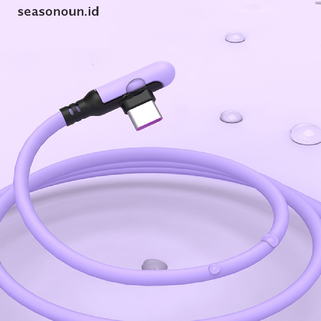 Seasonoun Kabel USB 90derajat Untuk iPhone 13 12 11 Pro Max X XR XS 8 7 6 Pengisian Cepat Charger Liquid Silicone Kabel Data.