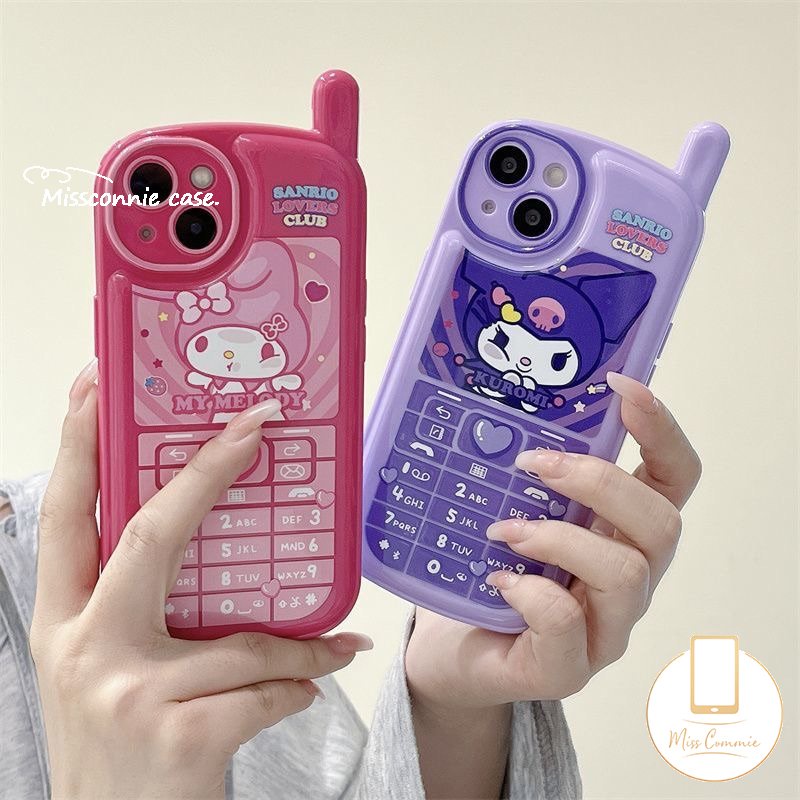 IPHONE Kepribadian Kreatif Casing Bentuk Ponsel Retro Kompatibel Untuk Iphone14 11 13 12 Pro Max7 8 Plus X XR XS MAX SE 2020 Kartun Lucu Ungu Kuromi Roes Melodi Merah Glossy Soft Cover