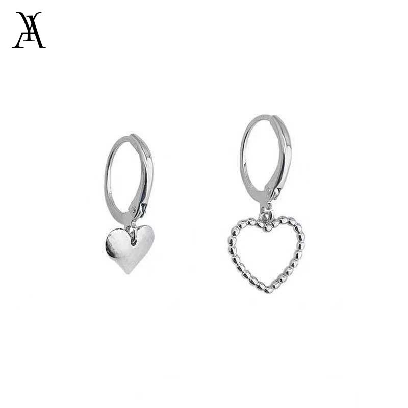 AY(CN) 2 Pcs/set Korean Heart-shaped Cutout Earring Elegant Silver Drop Earrings Women Accessories Jewelry