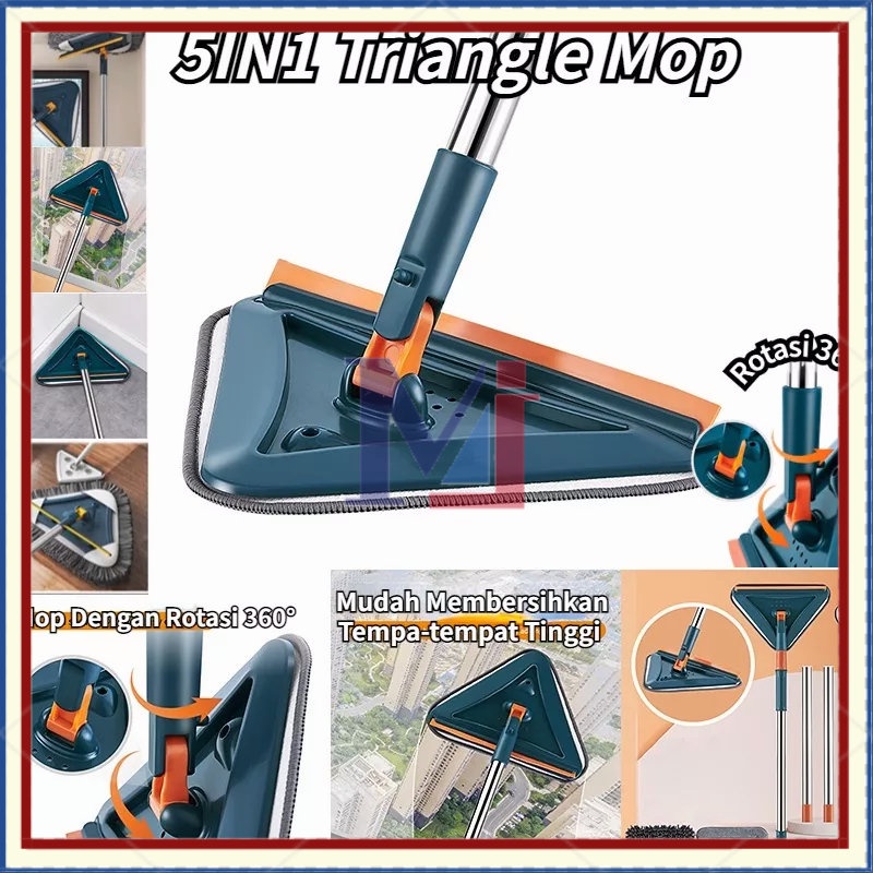 【COD】Rotating Triangle Retractable Cleaning Mop Retractable Glass Cleaner Ultrafine Serat Instalasi Mudah Penyimpanan Pembersihan Dust Mop