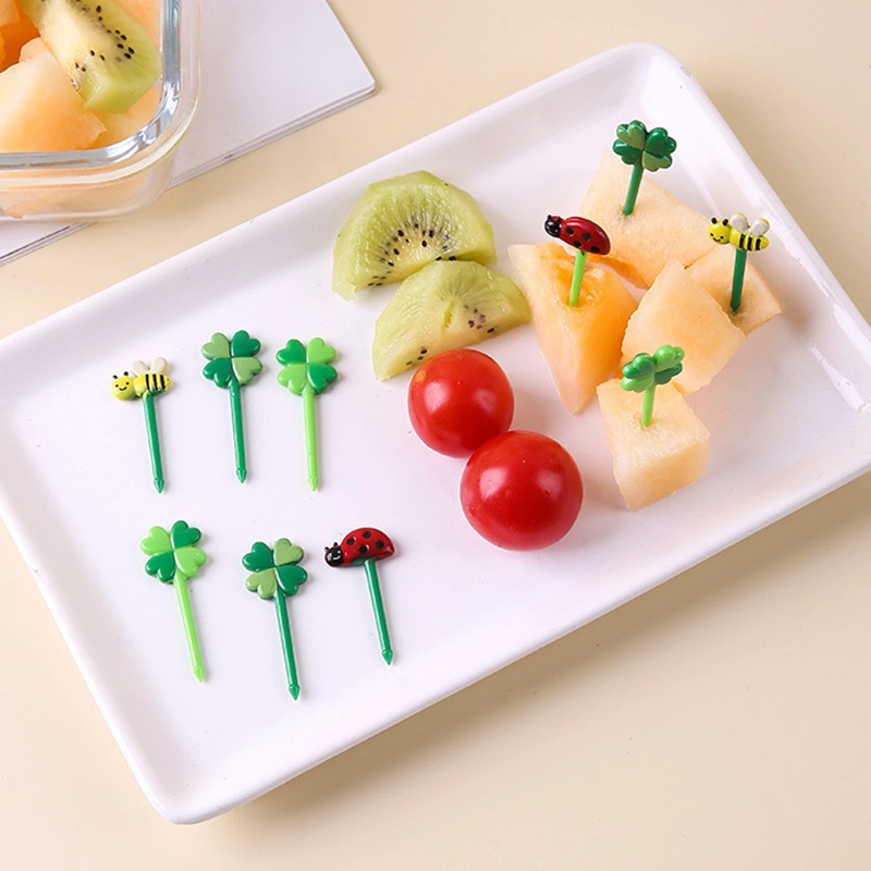 8/12pcs Garpu Buah Mini/Tusuk Gigi Buah Plastik Food Grade/Kartun Anak Kue Dessert Forks Lunch Box Decor Aksesoris