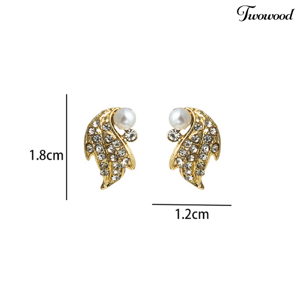 Twowood 1pasang Ear Studs Geometric Shiny Full Rhinestones Sparkling Electroplating Hias Hadiah Wanita Maple Leaf Stud Earrings Musim Gugur Perhiasan Fashion Aksesori