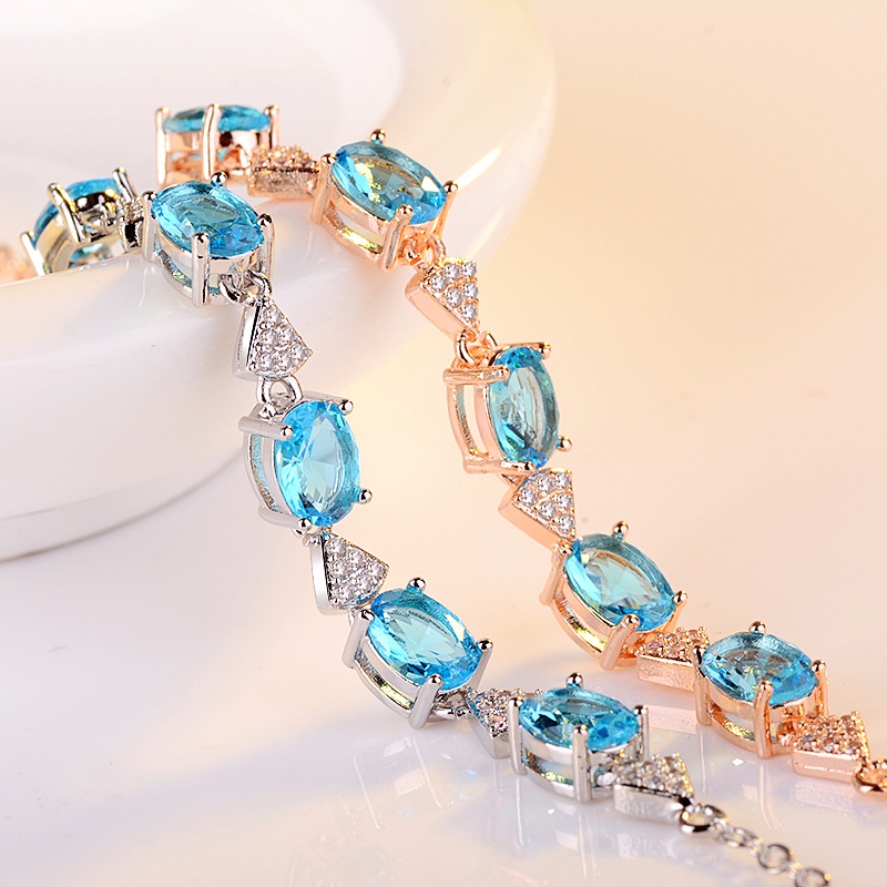 Goldkingdom Aksesoris Perhiasan Fashion Ready Stock Desain Kreatif Swiss Blue Topaz Gelang Perak Disepuh Silver Lapis Emas Asli Kadar 375 Putih 18 K Rose Gold Jewelry.