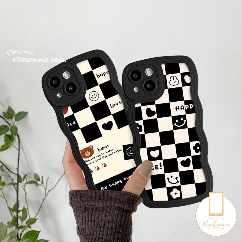 Papan Catur Soft Case Redmi A1 12C 910a 10 9A 9T A1+10C 9C NFC Redmi Note9 11 11s 10s 8 10 11Pro 9s 10Pro Max POCO X3 NFC Pro M3 Mi 11T Pro Love Heart Smile Bear Wavy Sarung Tepi