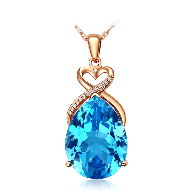 Goldkingdom Aksesoris Perhiasan Fashion Ready Stock 5karat Sintetis Swiss Biru Tetesan Air Pear Berbentuk Liontin Wanita Mewah Berbentuk Cinta Pertunangan Perhiasan Kalung