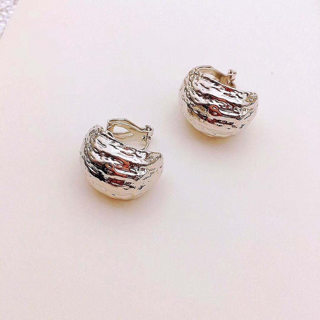 Warna Emas Perak Geometris Klip on Anting Non Tindik Logam Perhiasan Wanita Gadis Hadiah Pesta