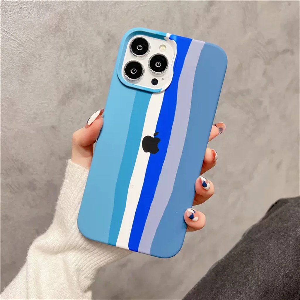 Casing Silikon Cair Resmi iPhone 14 Pro Max Case13 12 Pro Max14 Plus Promax Pelangi Mewah Tertutup Penuh anti Kotoran Dan shockproof Penutup Belakang