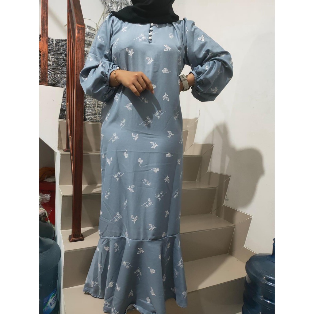 Tq88indonesia Fashion Dress panjang BUSUI Motif Bunga Kekinian / ZALICA SHAKILA FISHTAIL MAXI DRESS / Ootd  Casual / Outfit Muslimah Terbaru / Gamis Lebaran 2023 / Busana Keundangan