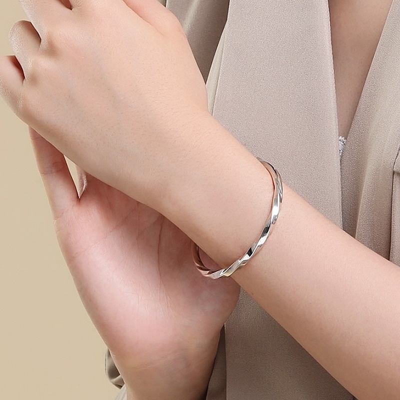 Fashion Wave Bright Irregular Adjustable Bracelet/Bangle Memutar Perak Minimalis Untuk Wanita Perhiasan Gadis