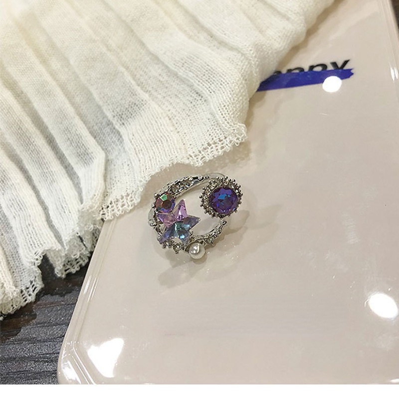 Fashion Cincin Jari Batu Biru Bulan Bintang/Cincin Terbuka Adjustable Matahari Elegan Perhiasan Mewah Untuk Gadis