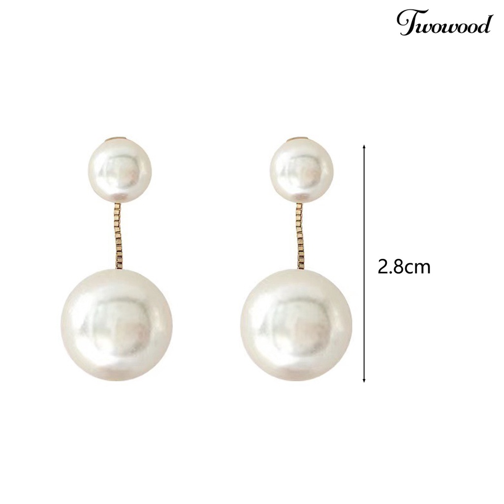 Twowood 1pasang Menjuntai Anting Elegan Telinga Dekorasi Tindik Temperamen Mutiara Imitasi Panjang Rumbai Stud Earrings Aksesoris Fashion