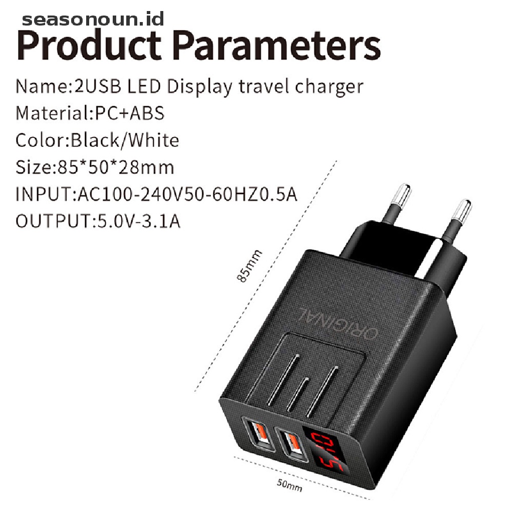 Seasonoun 45W QC 3.0 USB Charger LED digital display Quick Charge Adaptor Cas Telepon.