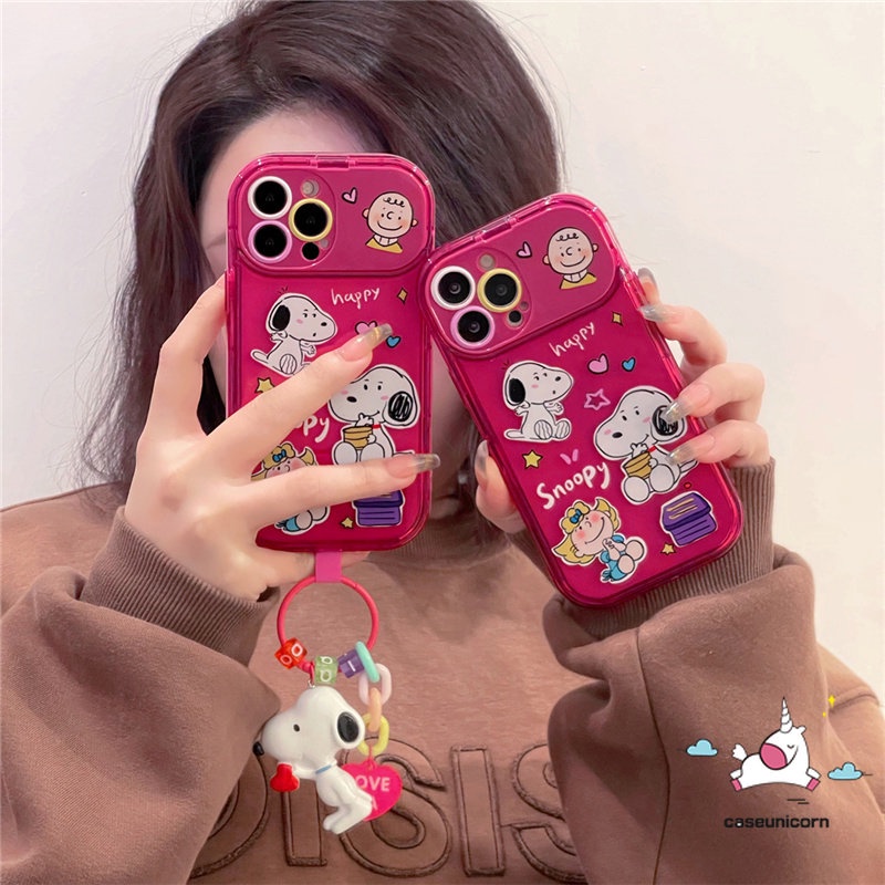 IPHONE Casing Cermin TPU Lembut Shockproof Kompatibel Untuk Iphone11 14 13 12 11 Pro MAX XR 7 8 Plus X XS MAX SE 2020 Kartun Snoopy Charlie Brown Creative Flip Make Up Mirror Case