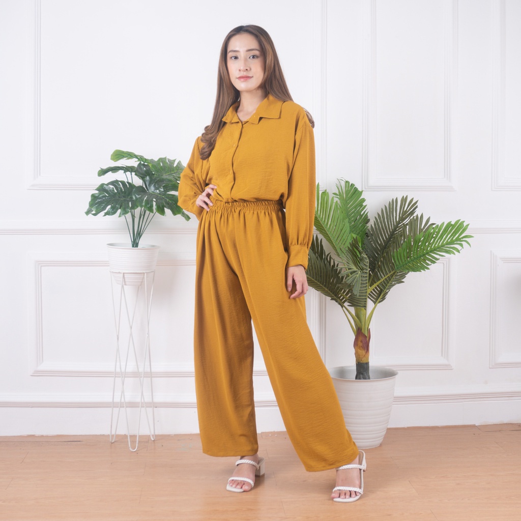 IL - ONE SET WANITA CRINCLE AIRFLOW / SETELAN WANITA KEMEJA VITA LONG KEKINIAN