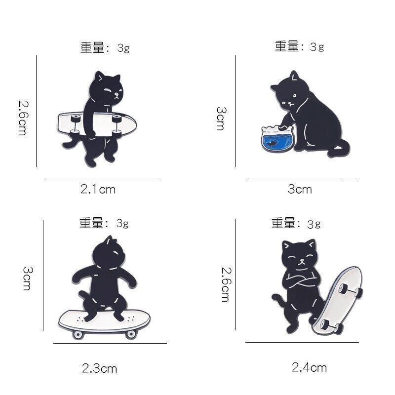 Enamel Pin Lucu Hitam Putih Kucing Tas Bros Fashion Perhiasan