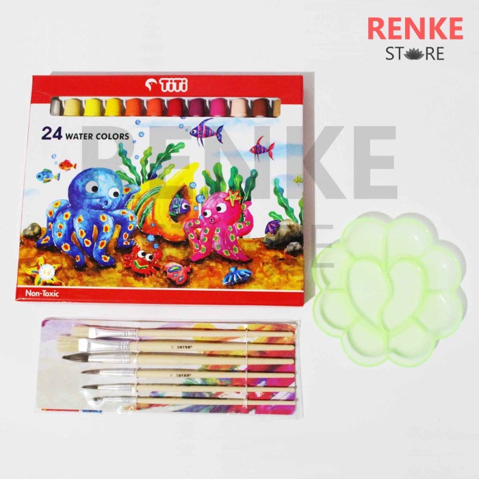 

DISKON WARNA/ Paket Gambar Lukis - Cat Air Titi 24 Kuas Palet Set