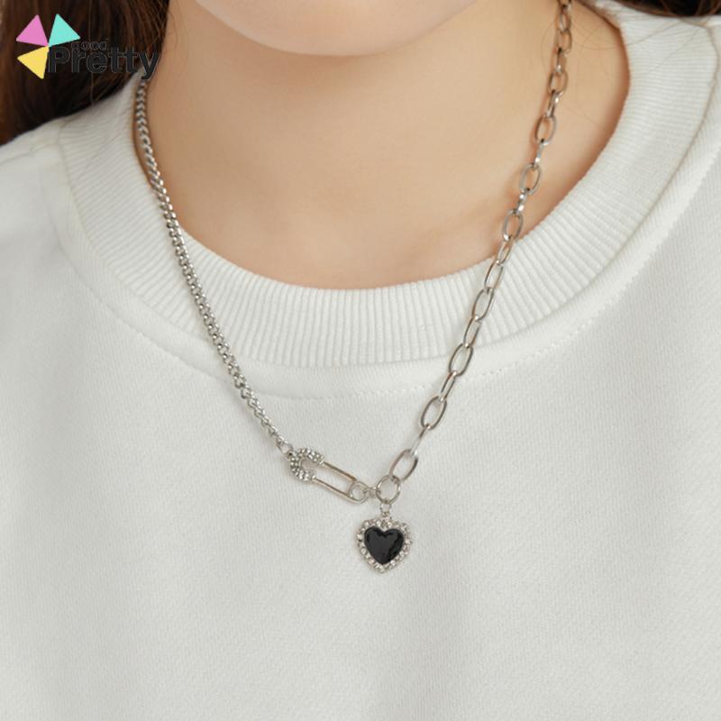 Kalung Titanium Love Hitam Korea Retro Hip Hop Gaya Necklace Aksesori Fashion - PD