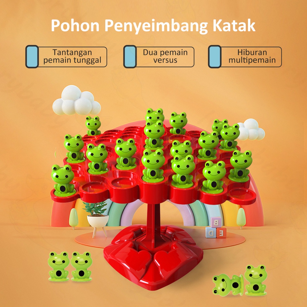 Ivorybaby Mainan papan balance tree Frog balance tree Keseimbangan pohon untuk anak belajar matematika
