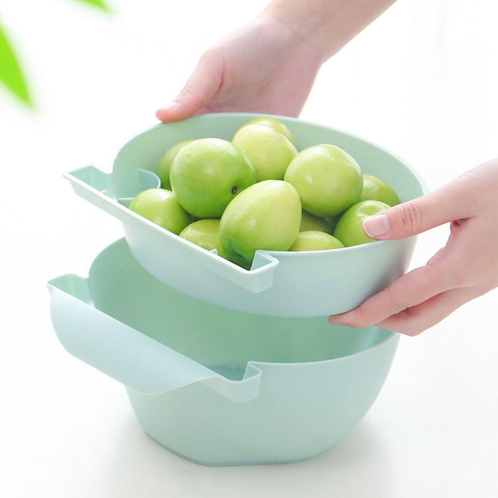 [Elegan] Saringan Cuci Buah Kreatif 1Pcs Double-Layer Kotak Penyimpanan Gadget Dapur Saringan Makanan Praktis