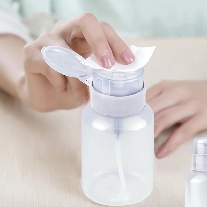 60ml Botol Kosong Nail Art Polish Remover Press/Dispenser Isi Ulang Plastik Cair Portable/Botol Tekanan Penyimpanan Manicure Cleaner