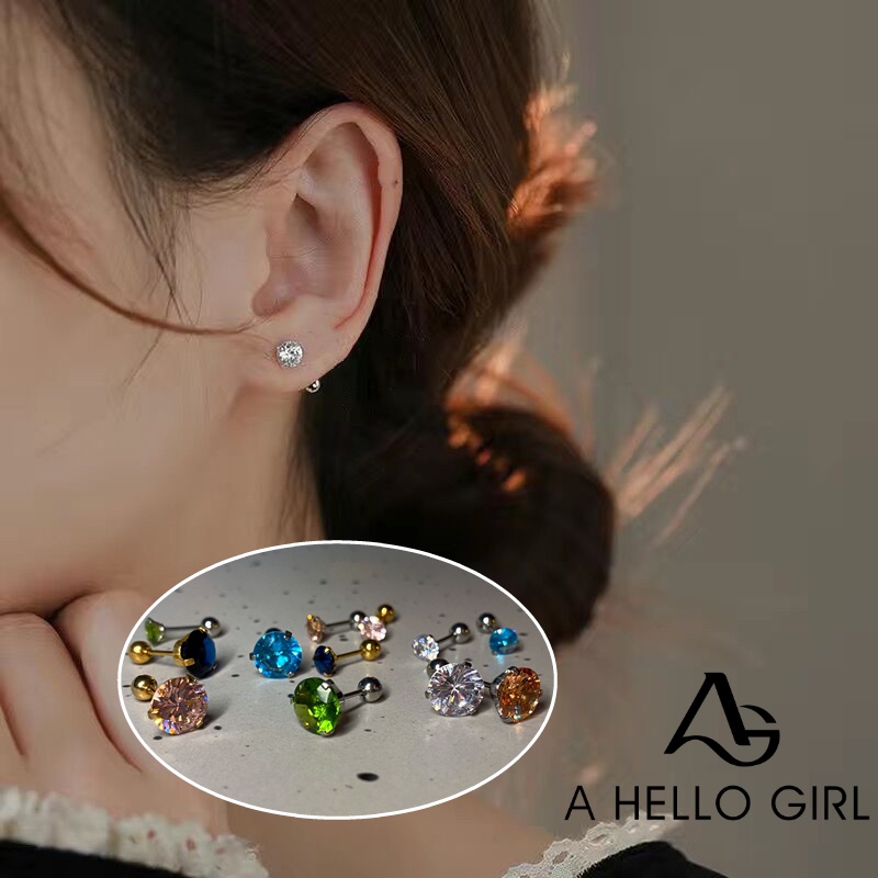 Ins Korea Fashion Warna Zirkon Sekrup Gesper Telinga Tulang Stud Earrings