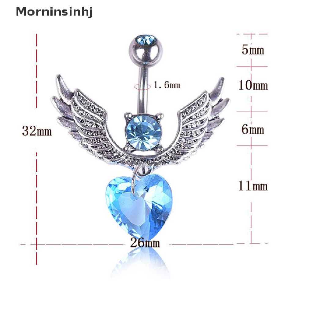 Mornin 16G Double Permata Kristal Hati Sayap Pusar Belly Button Cincin Perhiasan Tubuh id