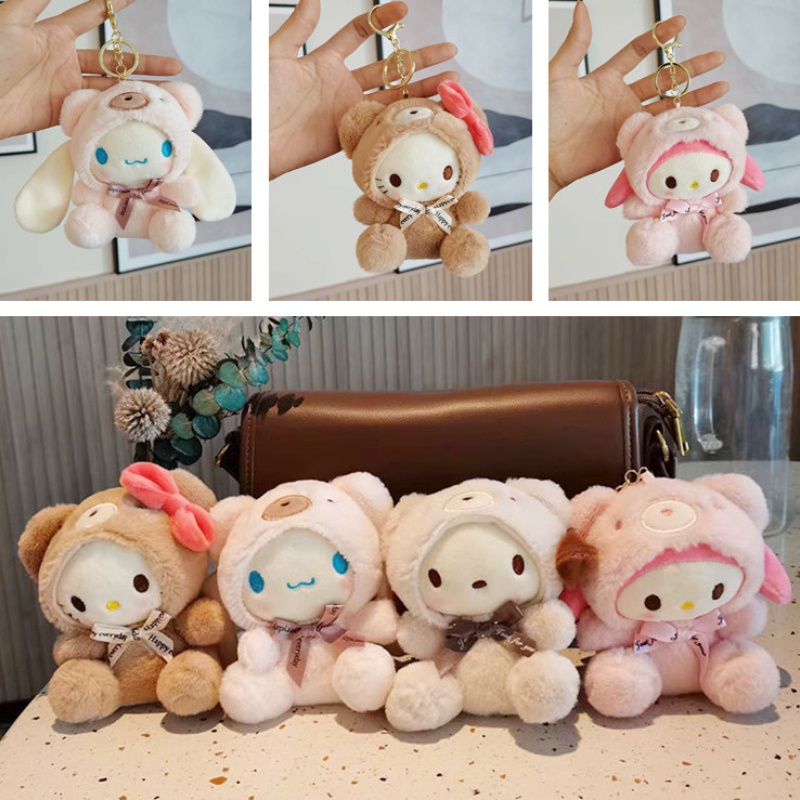 Kawaii Hello Kitty Gantungan Kunci Sanrio Anime Kartun Melody Kuromi Cinnamoroll Mainan Lucu Liontin Boneka Gantungan Kunci Mobil Gadis Mainan Anak