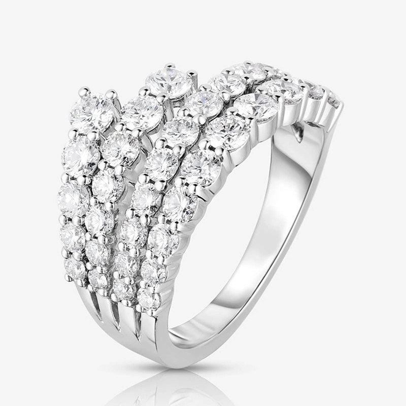 Sederhana Bergaya Garis Cubic Zirconia Cincin Wanita Warna Silver Band Bridal Pernikahan Aksesoris Perhiasan Modern Untuk Pesta Baru