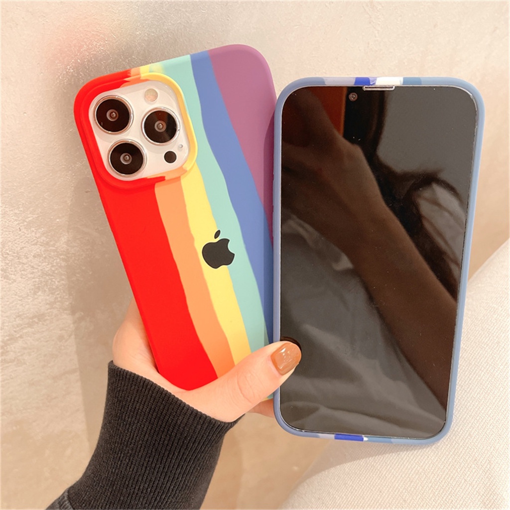 [Dengan Logo] Casing Silikon Cair Pelangi Resmi iPhone 14pro Max Case13 12 Pro Max14 Plus Promax Canggih Tertutup Penuh anti-fouling Dan shockproof back cover