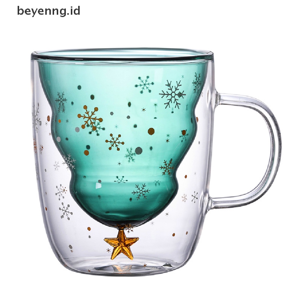 Beyen 300ml Christmas Tree Gelas Ganda Cangkir Air Mug Susu Cangkir Kopi Hadiah Natal ID