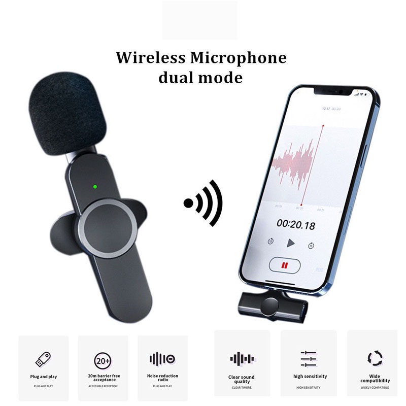 Mic Wireless HP Loudspeaker Receiver Lavalier Microphone Portable Mic untuk Kamera Vlog Youtuber Audio Video Pembuatan Rekaman