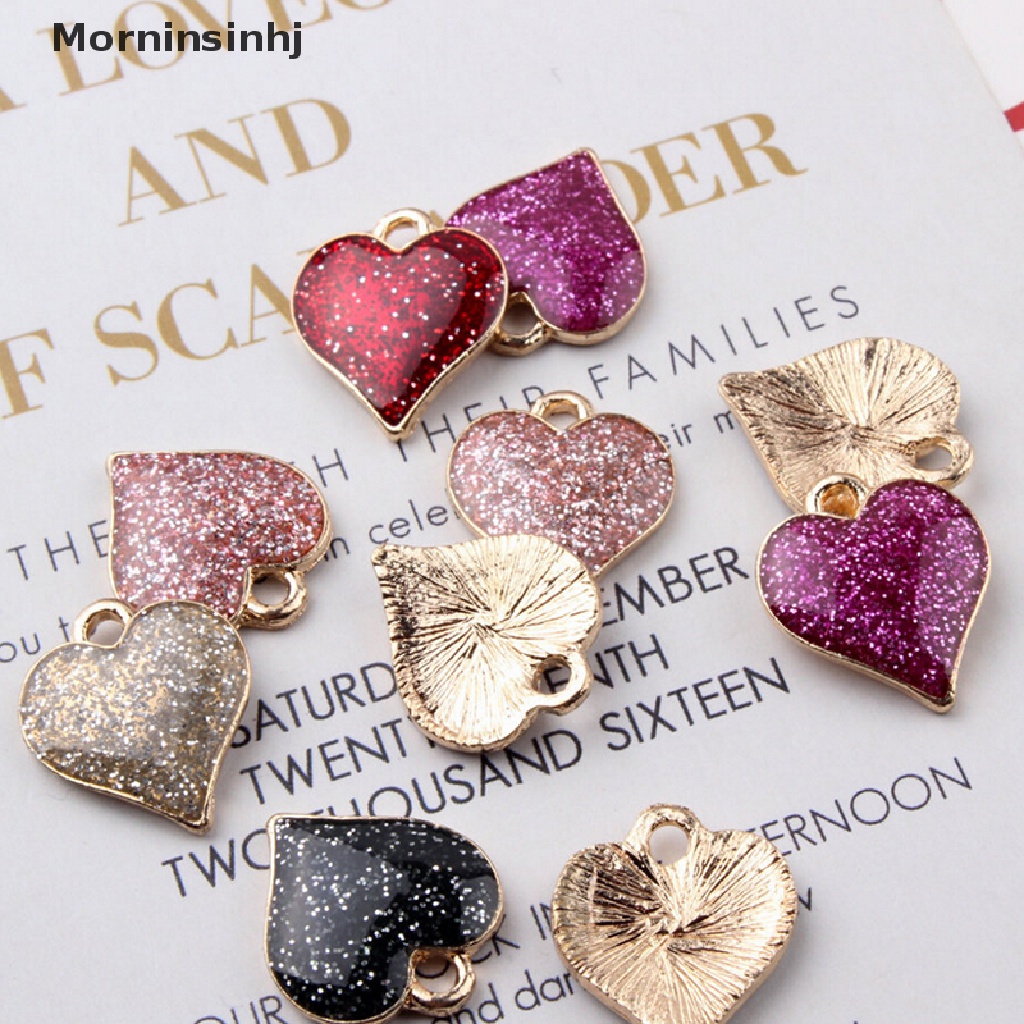 Mornin 10 Pcs Shiny Heart Enamel Alloy Ch Liontin Temuan Perhiasan Handmade DIY Hadiah id