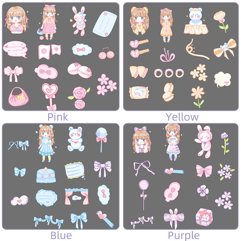 45pcs Paket Stiker Deco Kartun Gadis Tahan Air Stiker Bahan PET Transparan