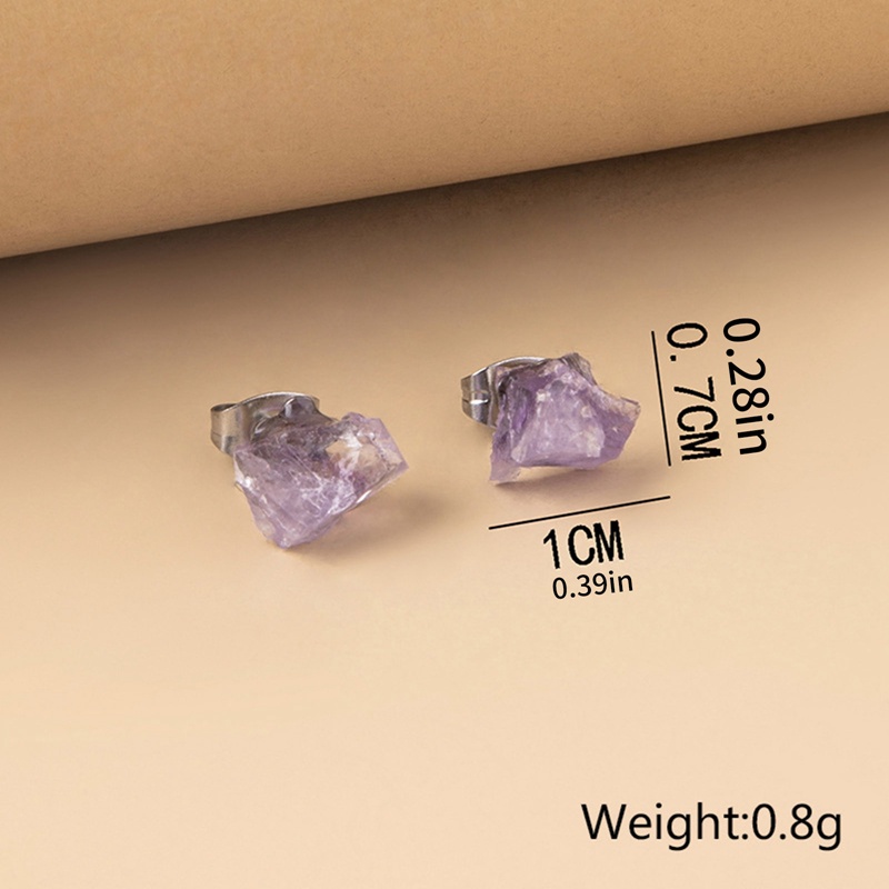 Anting Amethyst Alami Tidak Teratur Vintage Ungu Anting Stud Batu Kristal Untuk Wanita Perhiasan Minimalis