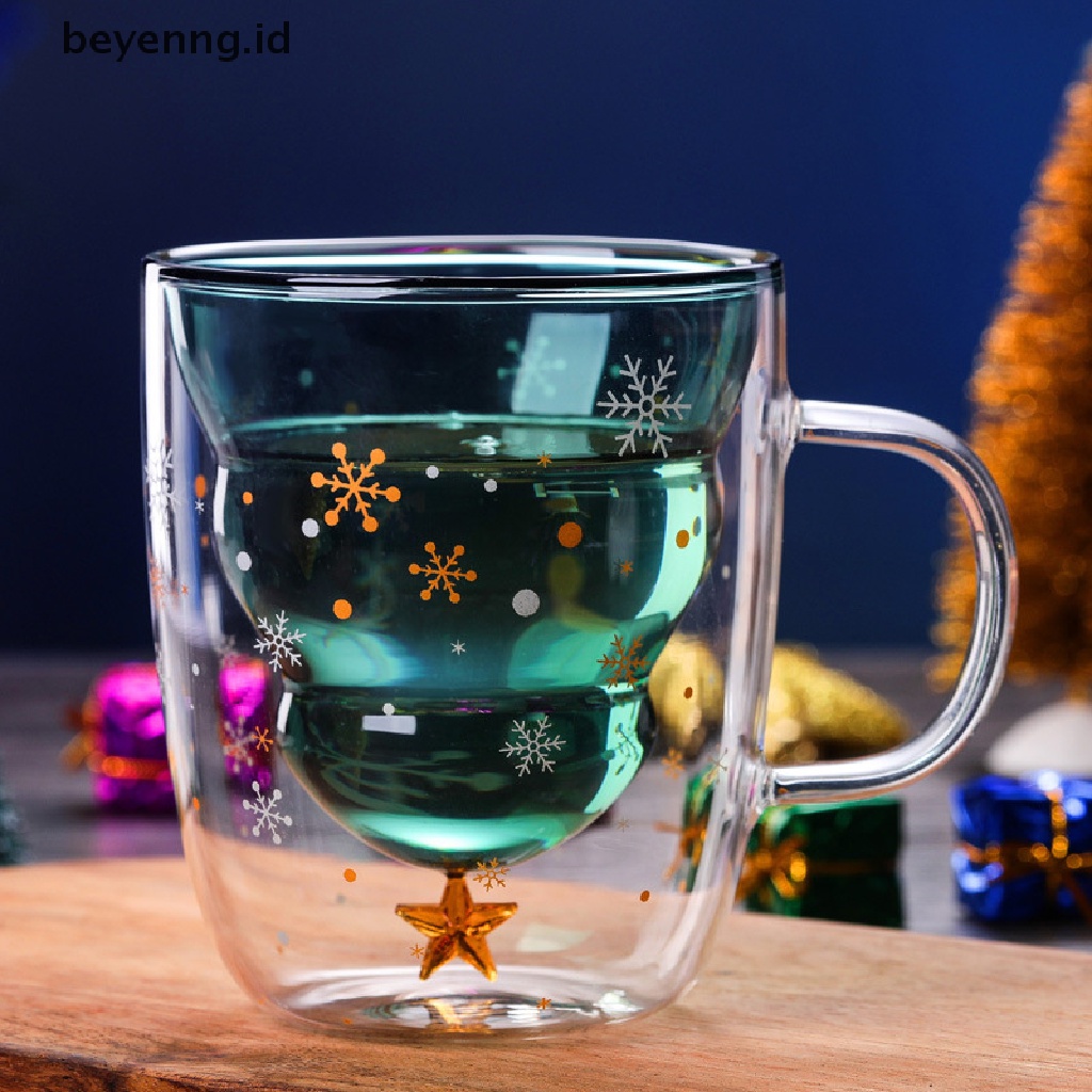 Beyen 300ml Christmas Tree Gelas Ganda Cangkir Air Mug Susu Cangkir Kopi Hadiah Natal ID