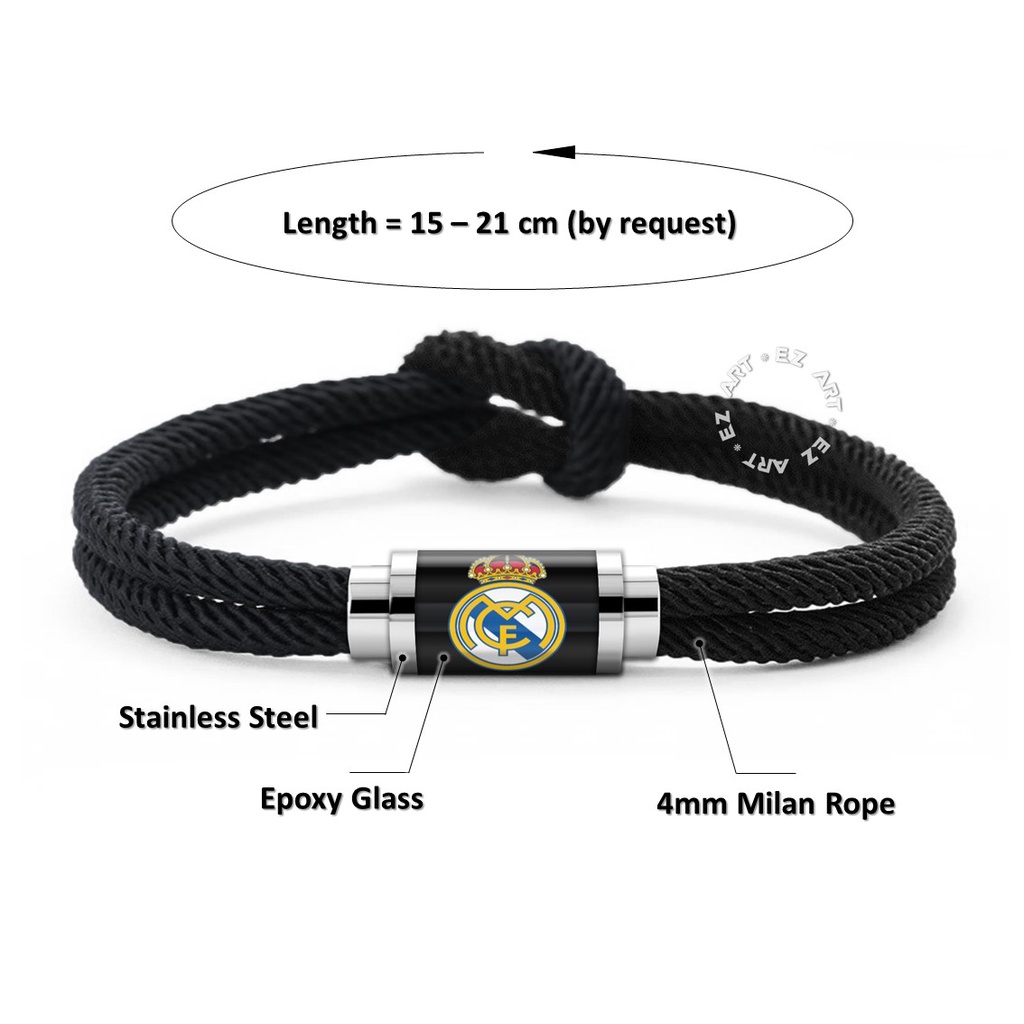 Gelang Premium Football Club Bola Real Madrid Model Infinity Tali Nylon Pengait Magnet Stainless Steel