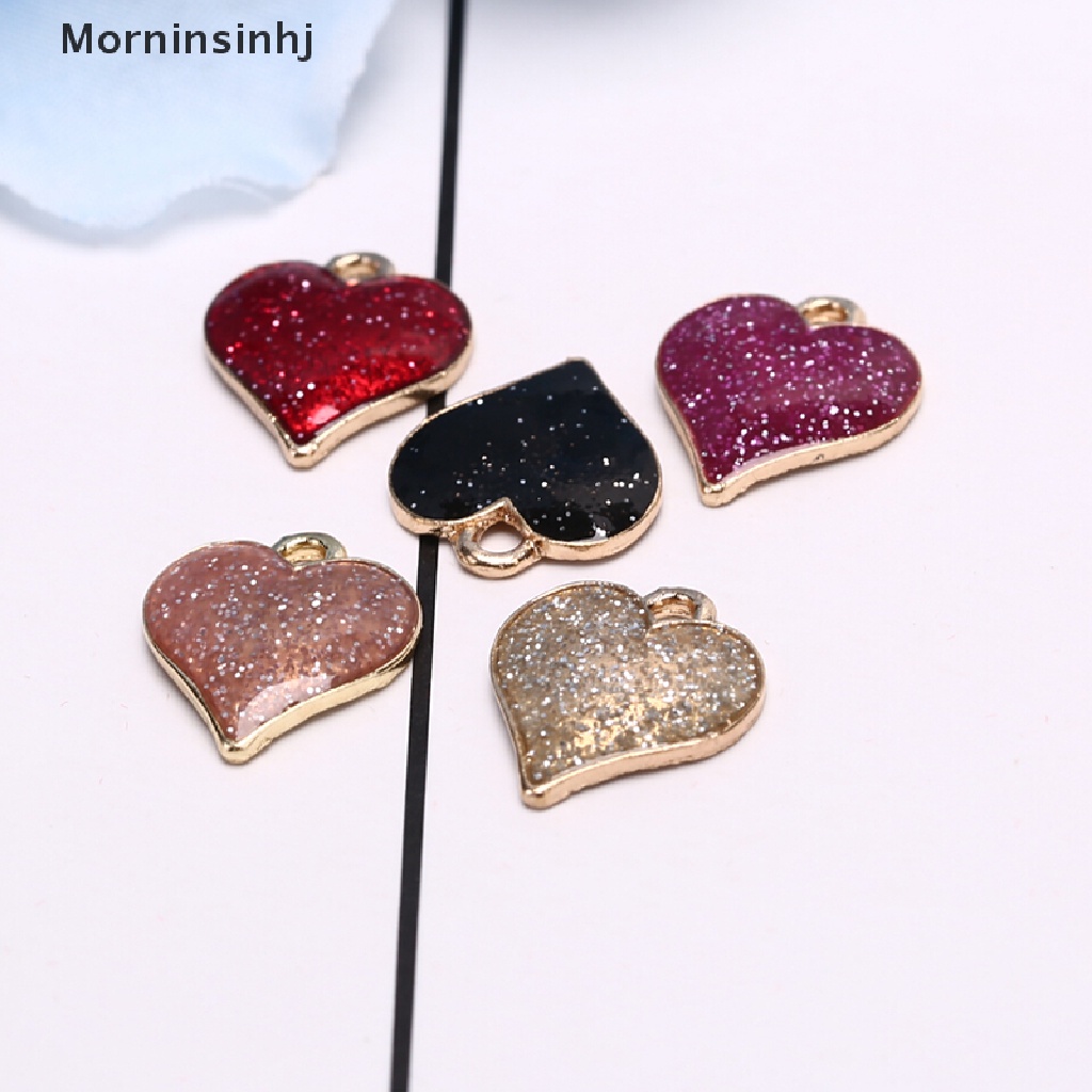 Mornin 10 Pcs Shiny Heart Enamel Alloy Ch Liontin Temuan Perhiasan Handmade DIY Hadiah id